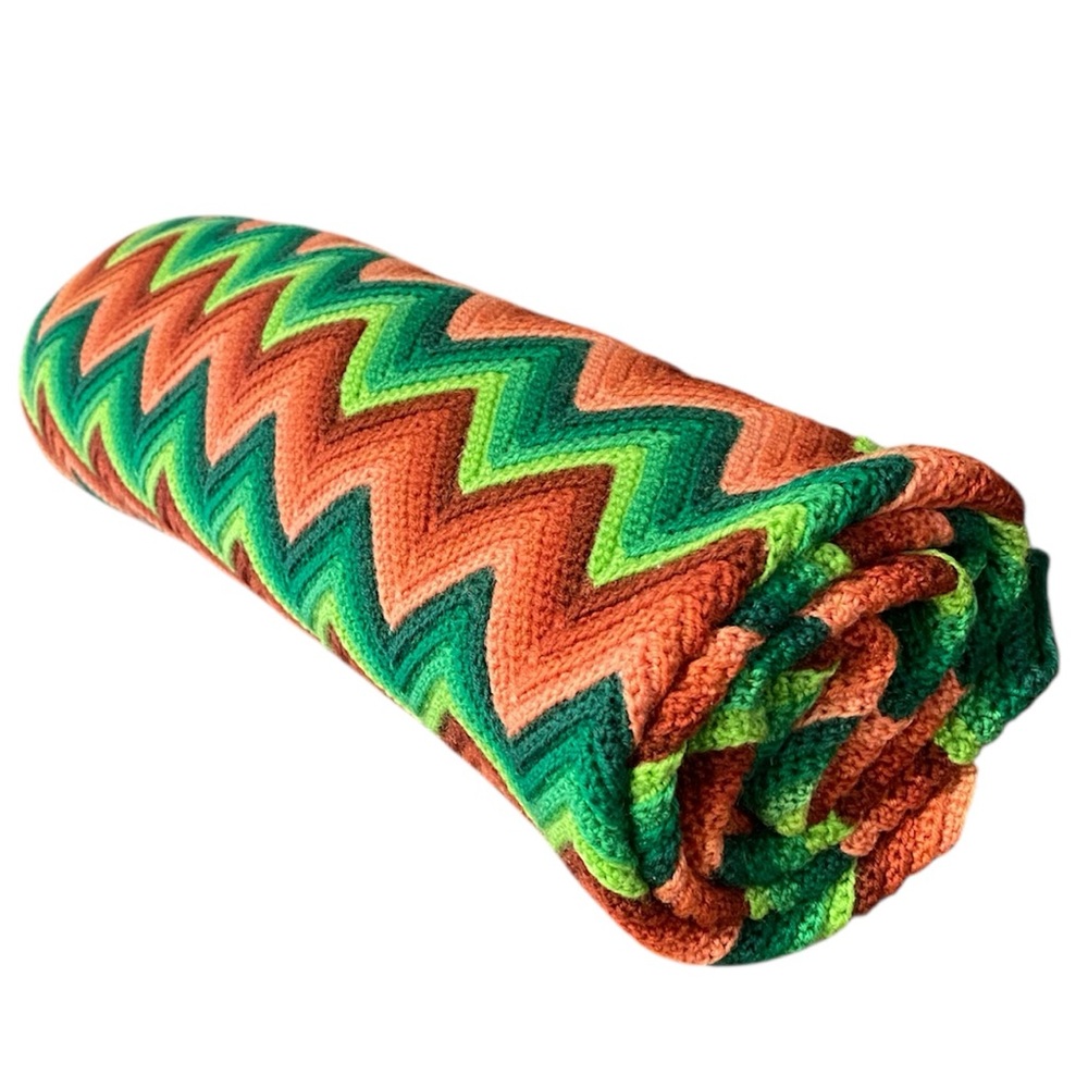 Striped Chevron Knit Throw Blanket in Green and Tan - Picture 10 of 12
